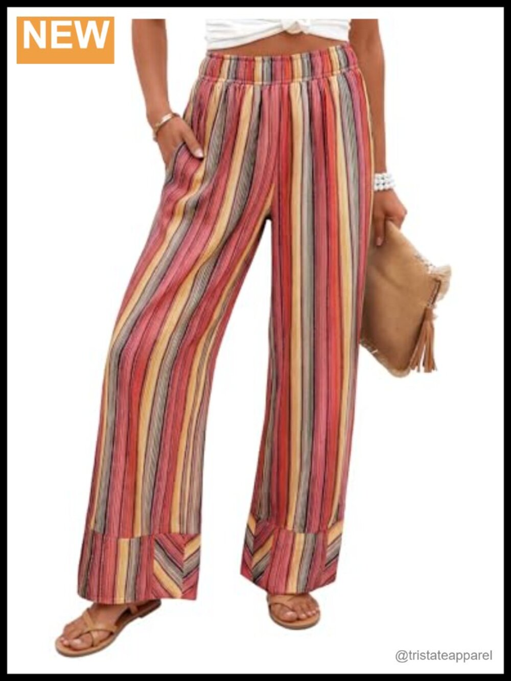 ZESICA Women's Summer Striped Wide Leg Palazzo Pants with Pockets